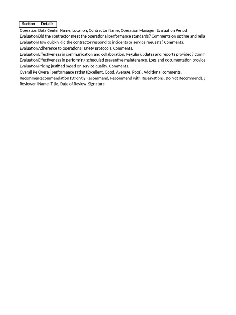 Data Center Contractor Evaluation Report | PDF