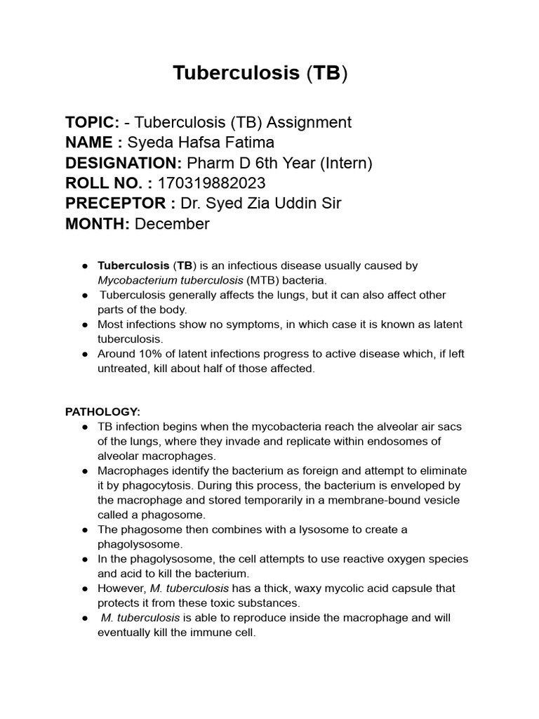 (TB) Assignment Dec | PDF | Tuberculosis | Animal Diseases