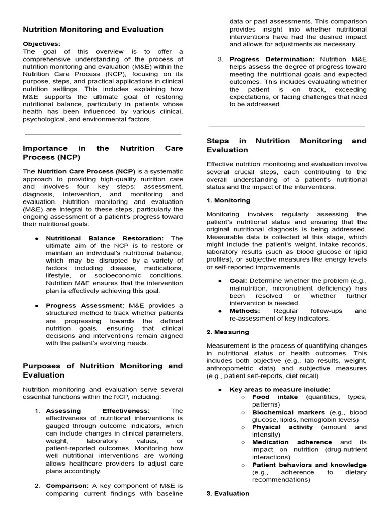 Nutrition Monitoring & Evaluation Guide | PDF | Evaluation | Monitoring ...