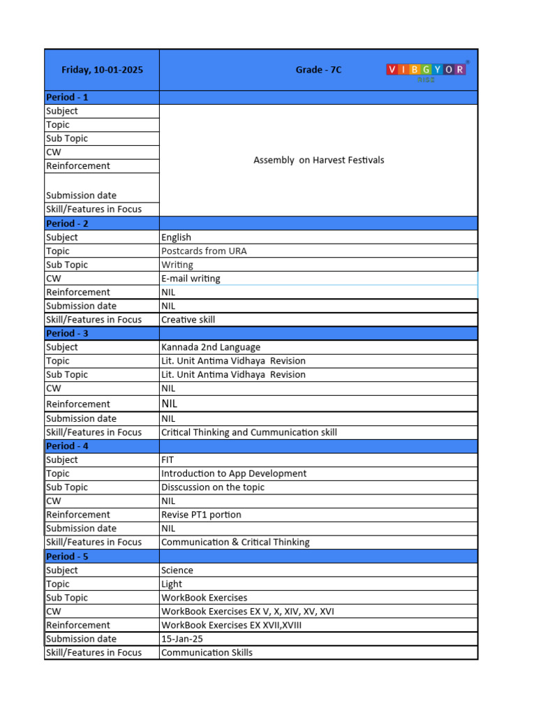 7C_ 10-Jan daily work | PDF | Summer Sports
