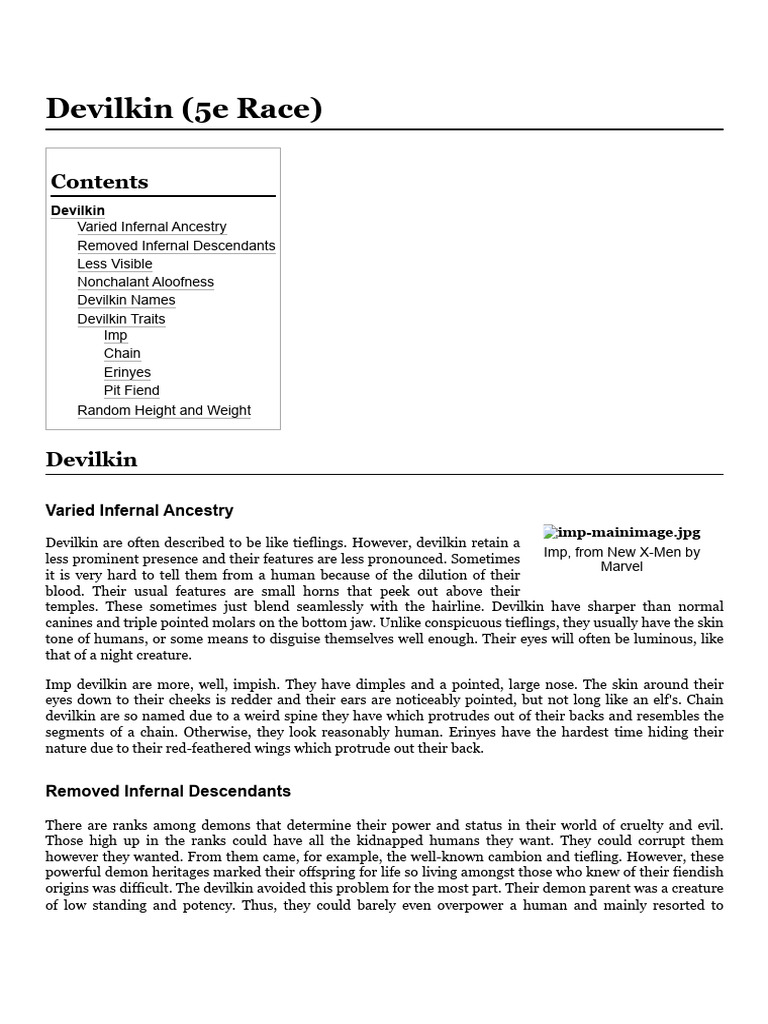 Devilkin: A 5e Race Overview | PDF | Devil | Fantasy Creatures