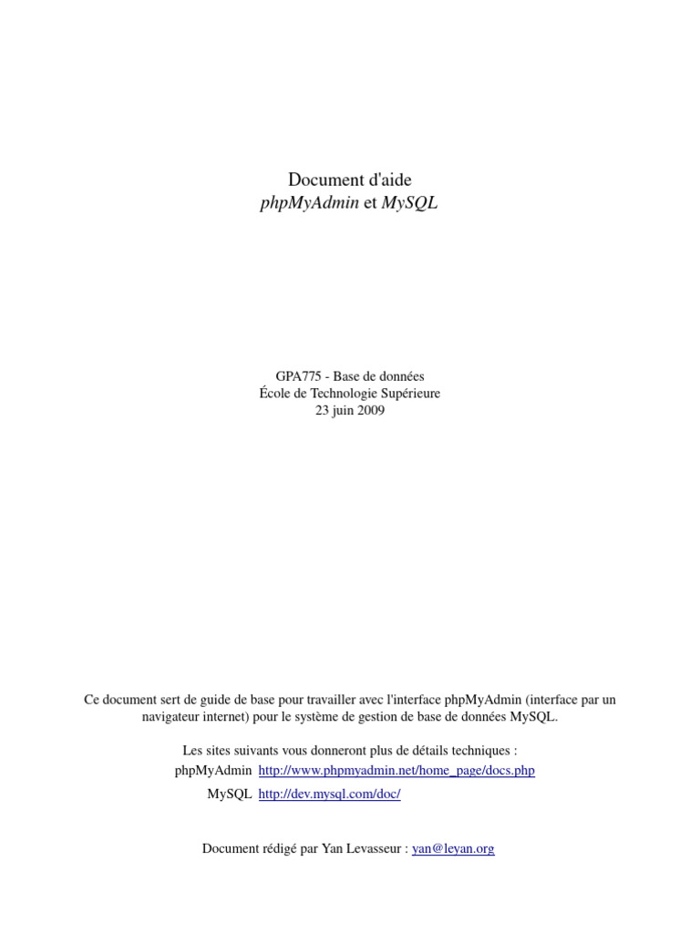 Guide phpMyAdmin pour MySQL | PDF | MySQL | Serveur (Informatique)