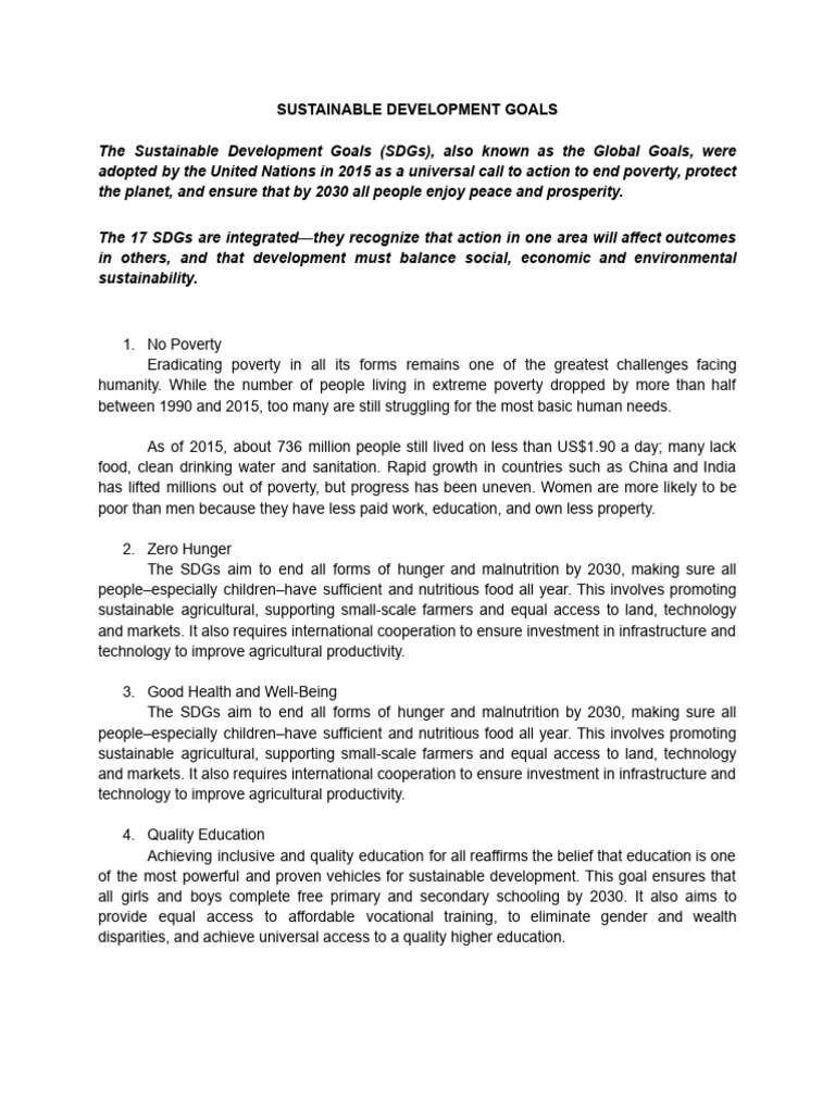Overview of 17 Sustainable Development Goals | PDF | Sustainability ...