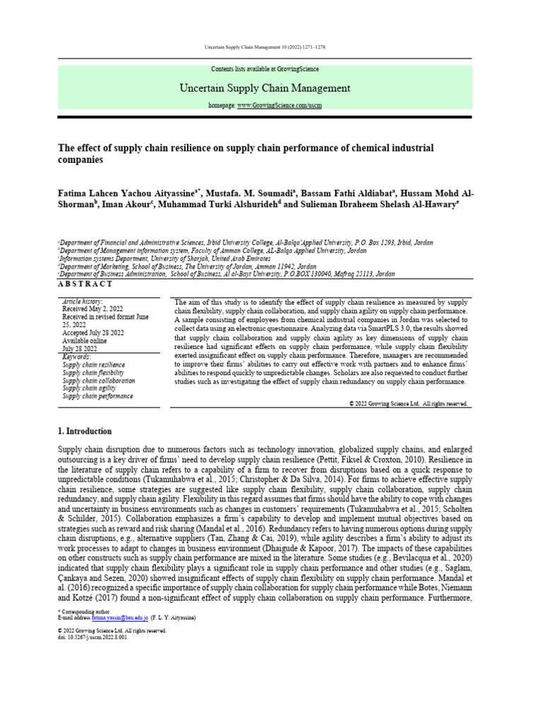 Impact of Resilience on Supply Chain Performance | PDF | Supply Chain ...