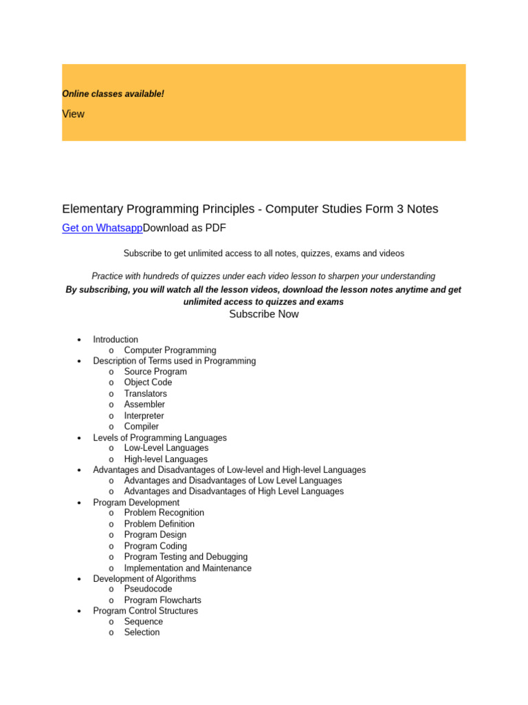 Elementary Programming Principles Notes | PDF | Html | Programming
