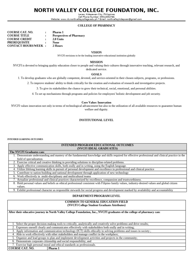 Perspectives of Pharmacy Course Overview | PDF | Pharmacy | Lecture