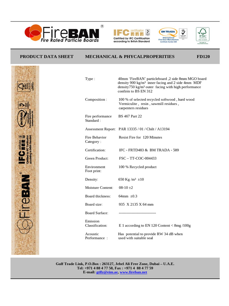 FireBAN 40mm Particleboard Data Sheet | PDF