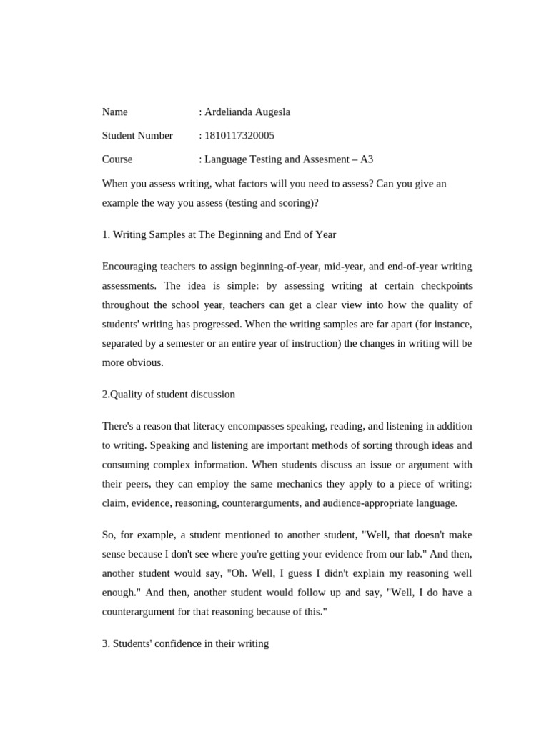 Writing Assessment Factors & Methods | PDF | Educational Assessment ...
