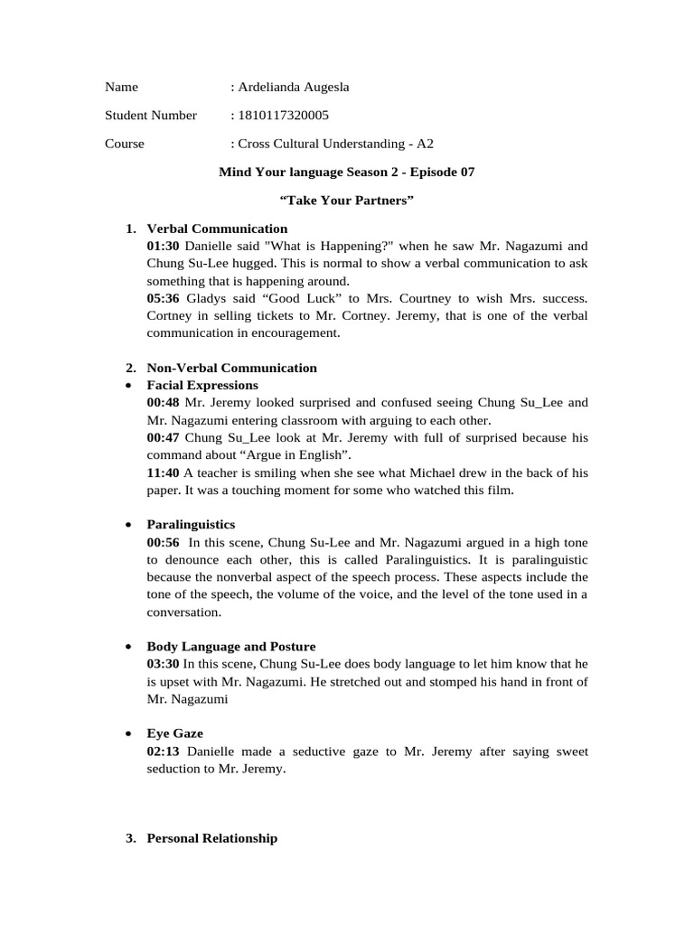 Communication Analysis in Mind Your Language | PDF | Nonverbal ...