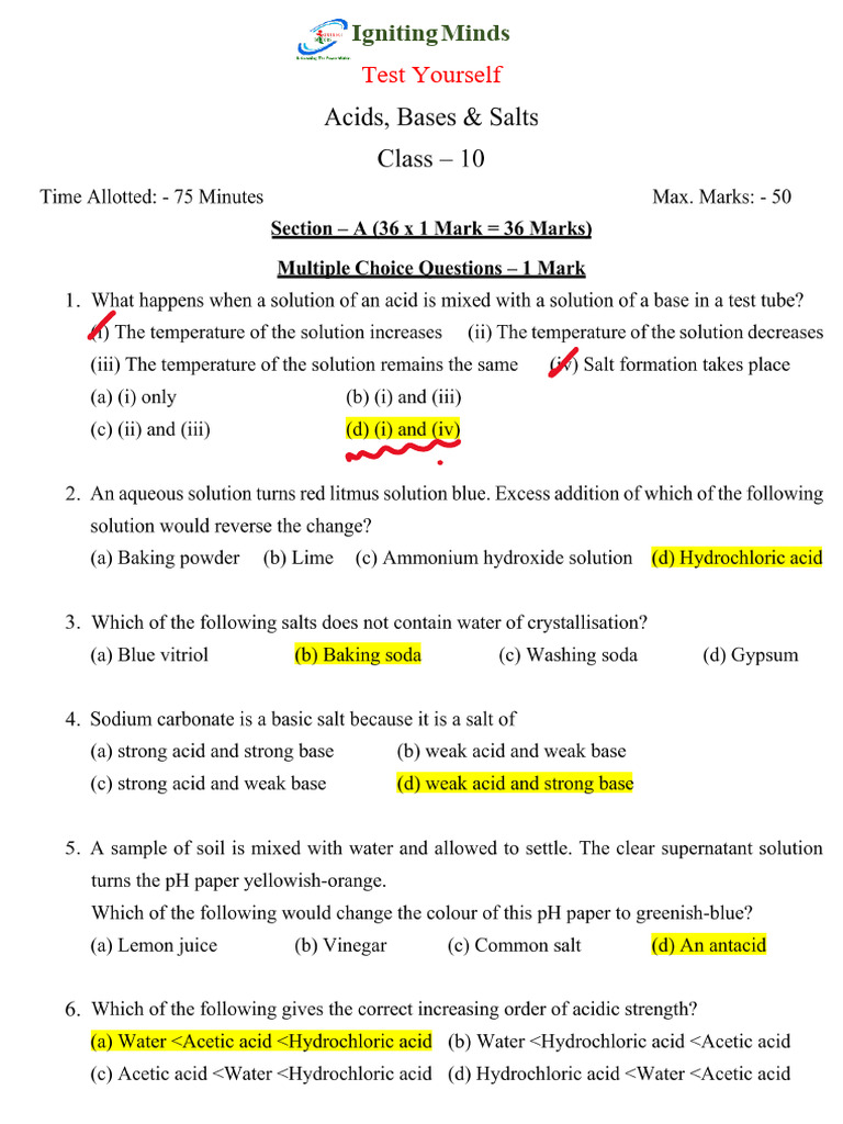 Acids Base & Salts With Solution | PDF