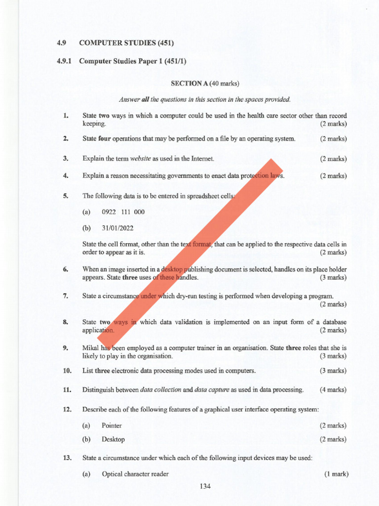 Kcse 2021 Computer Studies Pp1 Pp2 Questions | PDF