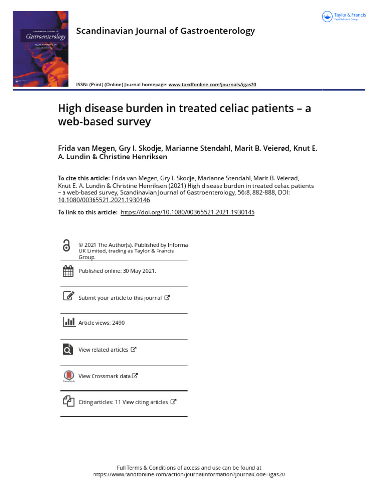 High Disease Burden in Treated Celiac Patients - A Web-Based Survey ...