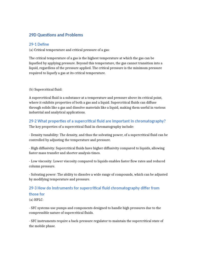 29D Questions and Answers | PDF | Supercritical Fluid | Chromatography