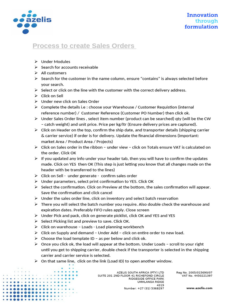 Sales Order Processing Guide for Azelis | PDF | Receipt | Invoice