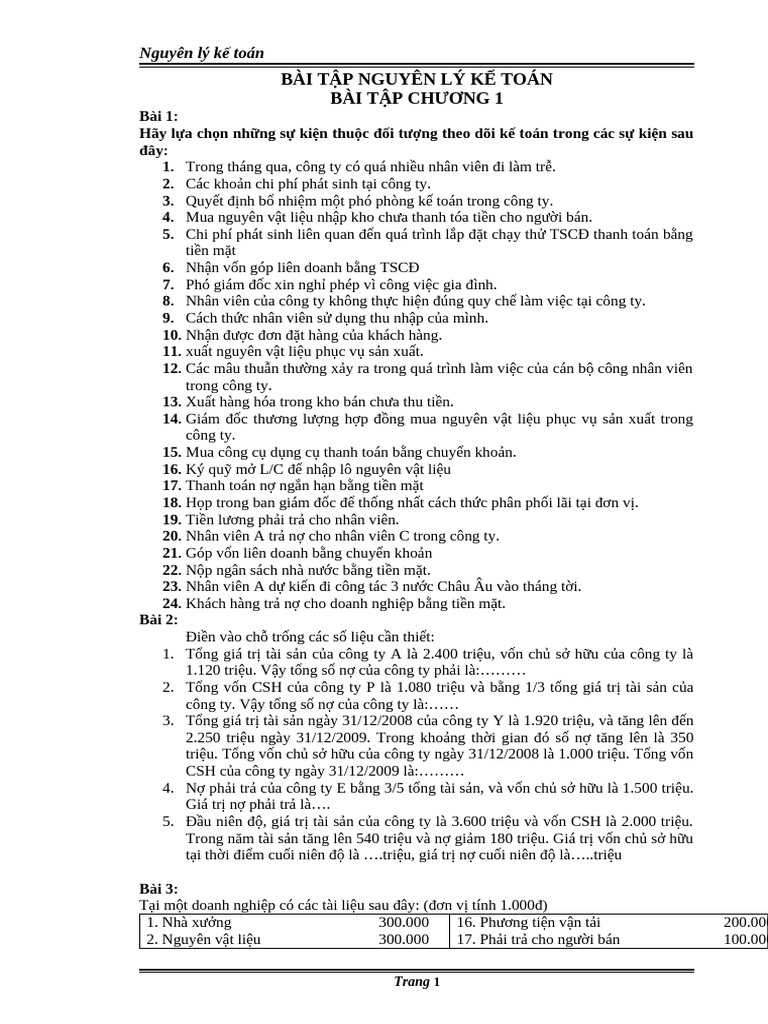 Bai Tap Nguyen Ly Ke Toan | PDF