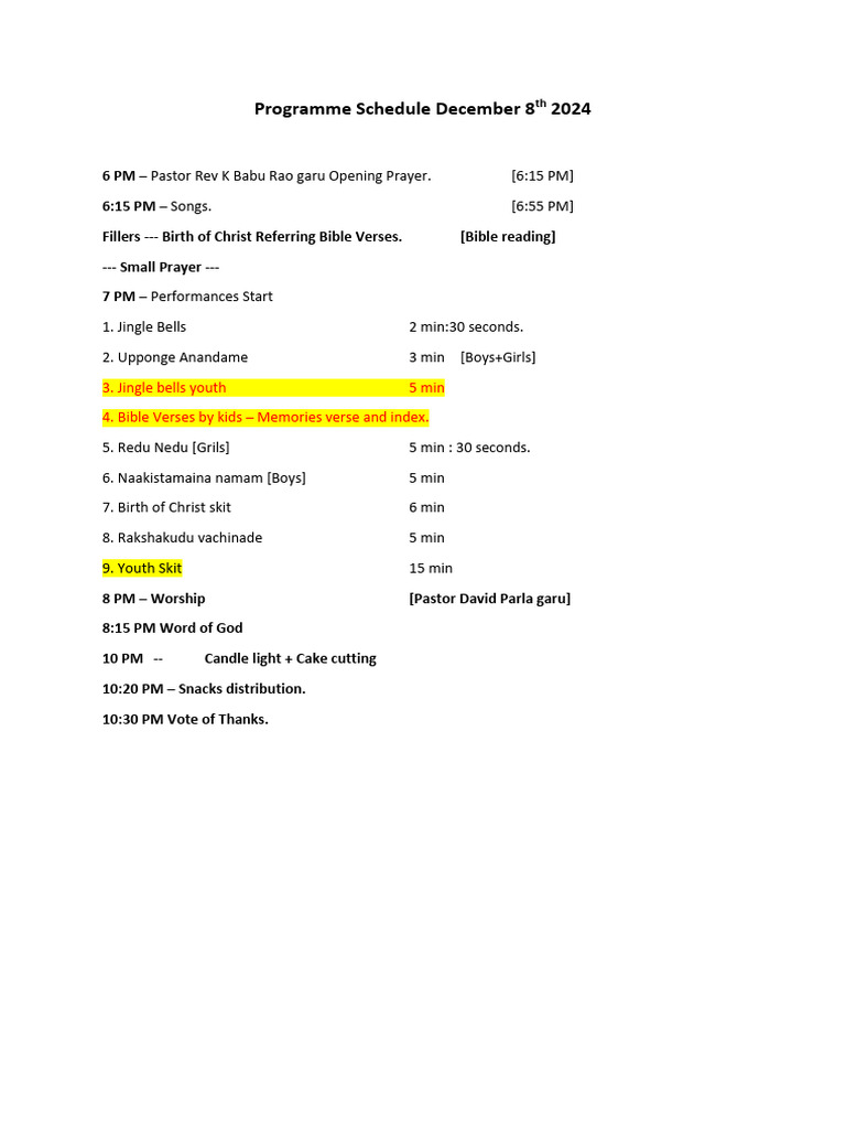 Programme Schedule for December 8, 2024 | PDF