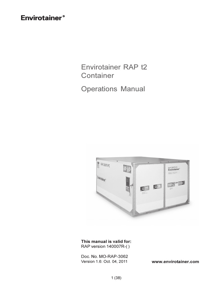 Envirotainer RAP t2 Operations Manual | PDF | Cargo | Hypothermia