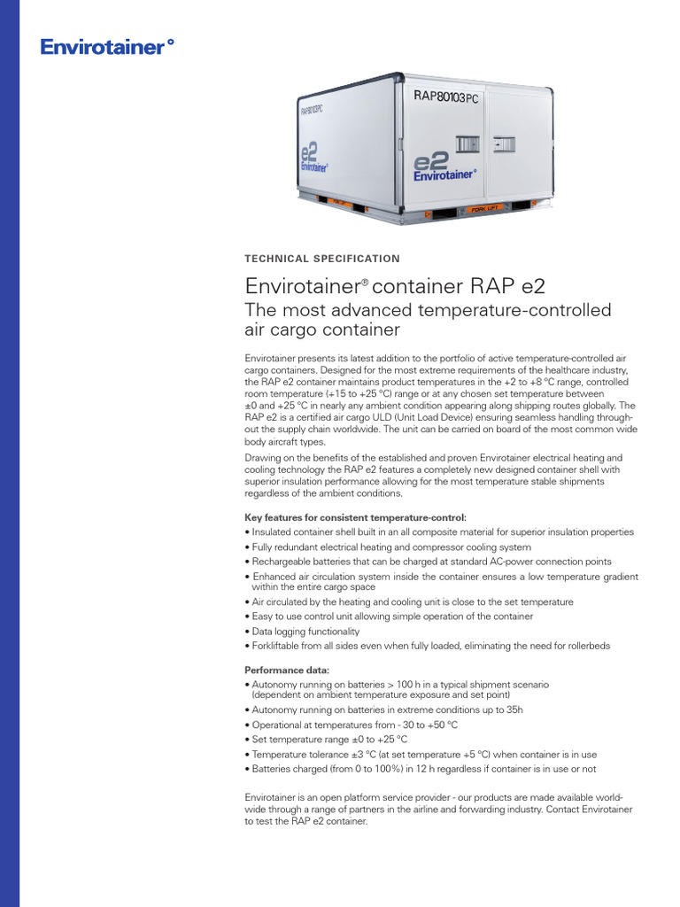 Envirotainer TechSpecRAPe2 | PDF | Cargo | Thermal Insulation
