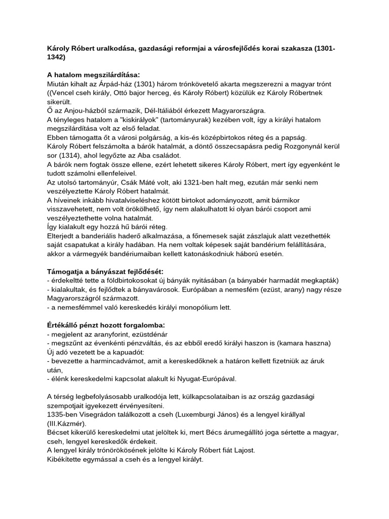 1. Tétel Károly Róbert | PDF
