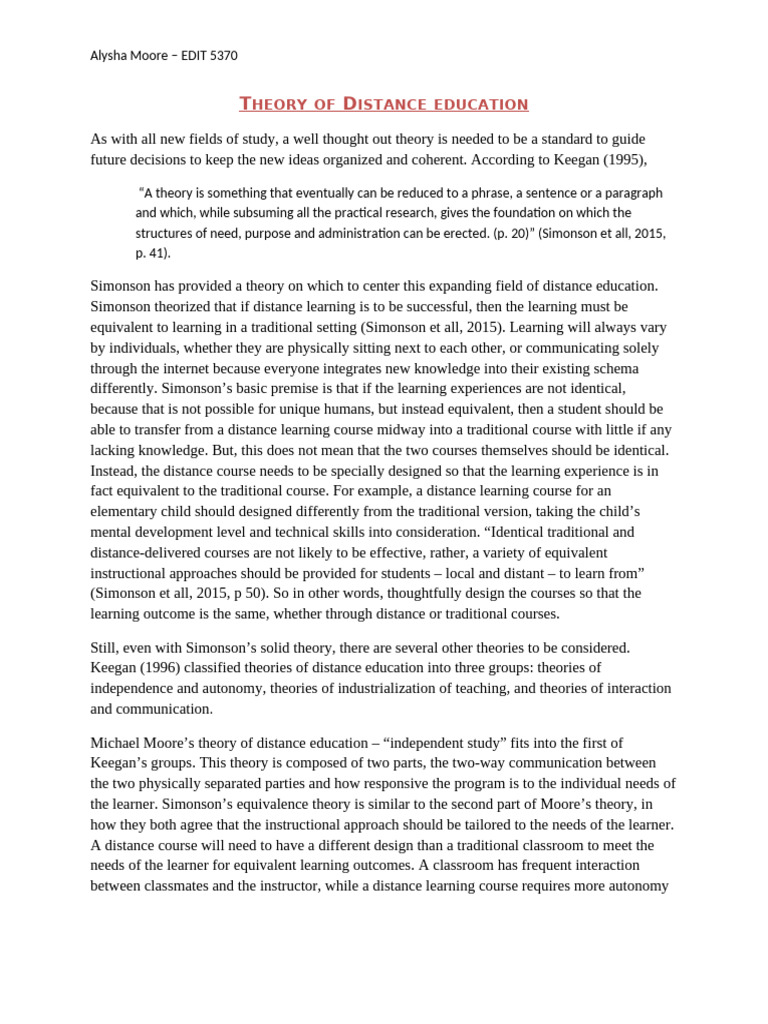 Theory Of Distance Education Explained Pdf Distance Education
