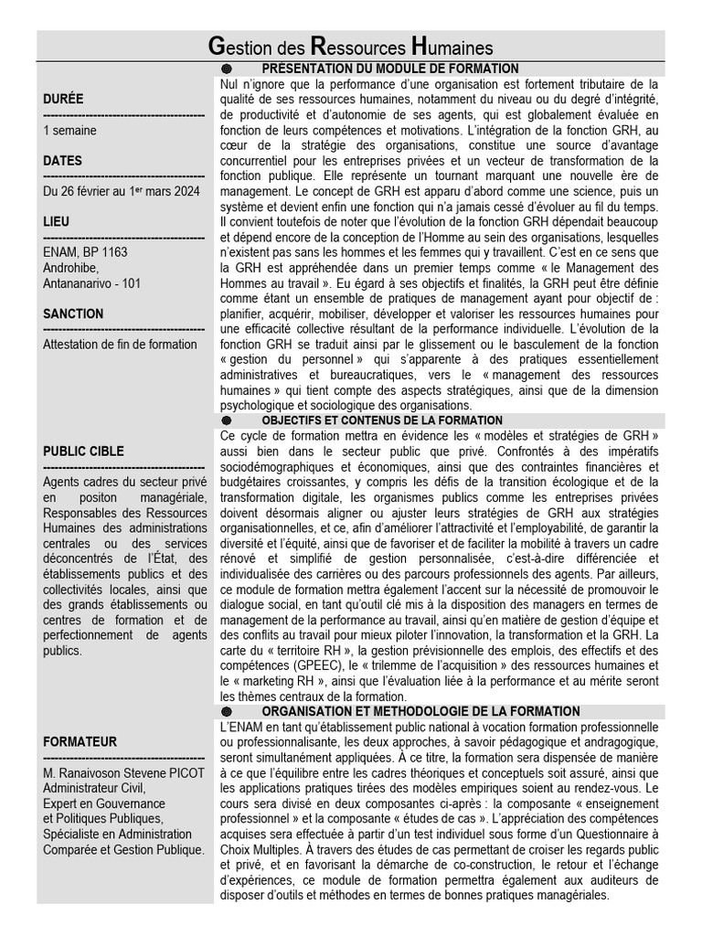 Formation en Gestion des Ressources Humaines | PDF | Gestion des ...