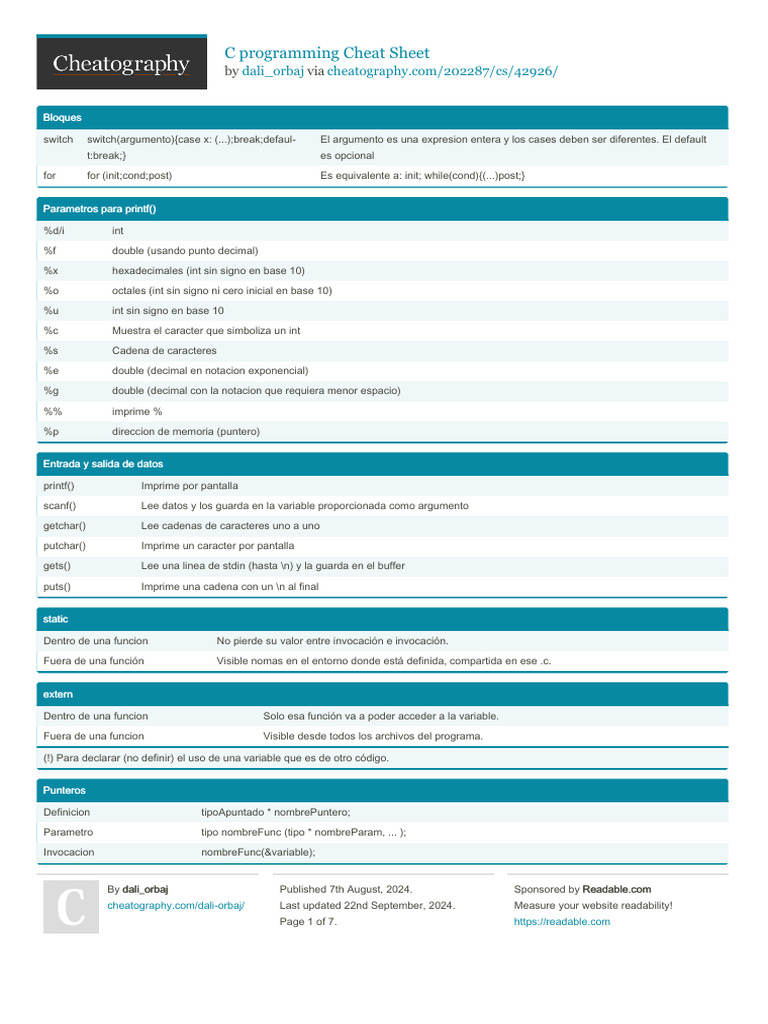 Guía Rápida de Programación en C | PDF | Puntero (Programación de ...