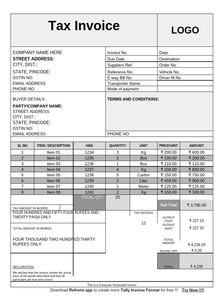 Tally Invoice Format Word 2 | PDF | Rupee | Invoice