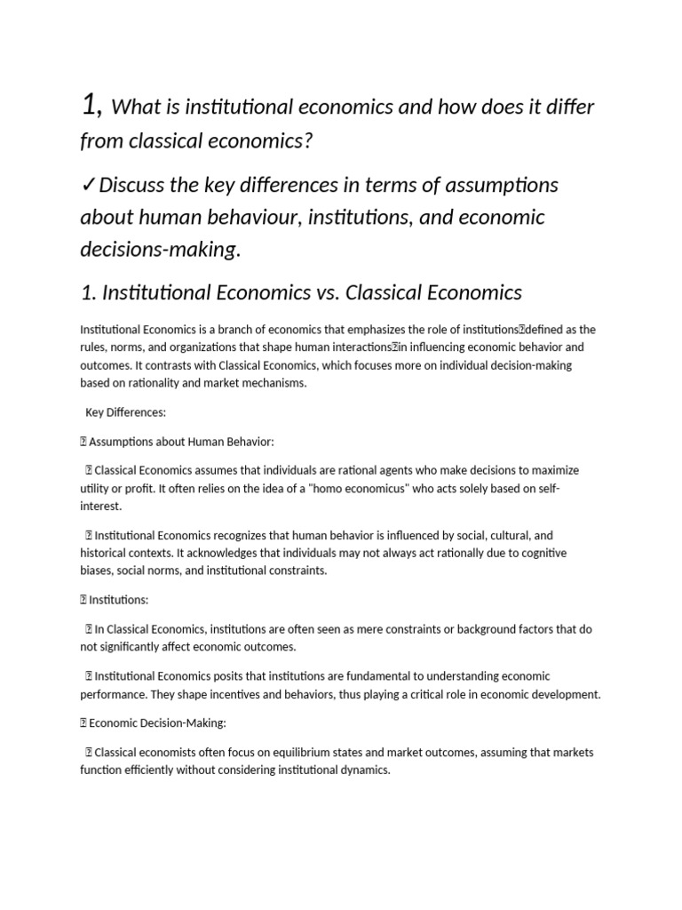 Institutional vs. Classical Economics Explained | PDF | Institution ...