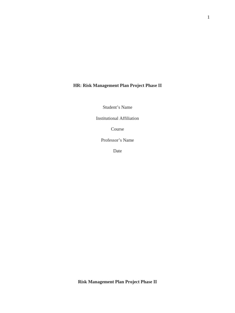 Risk Management Plan Project Phase II | PDF | Diversity (Business) | Policy