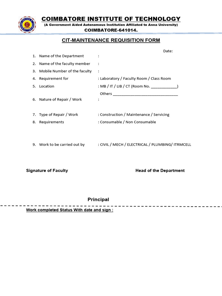 CIT Maintenance Requisition Form | PDF