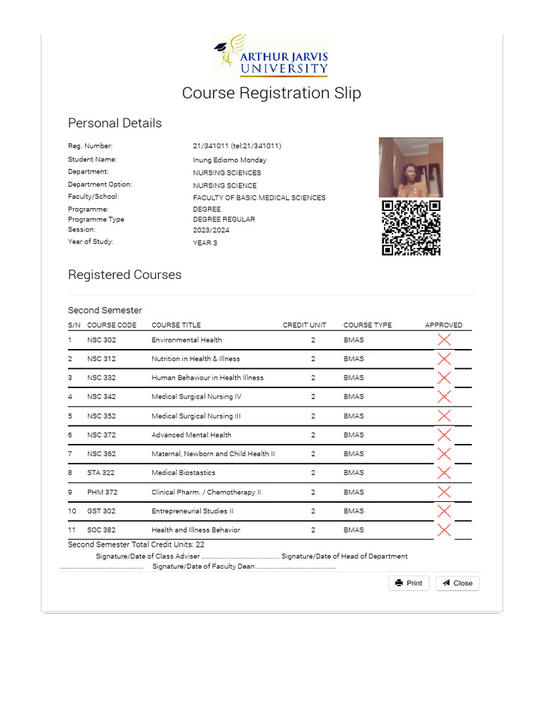 Course Registration Slip | PDF | Nursing | Health Sciences