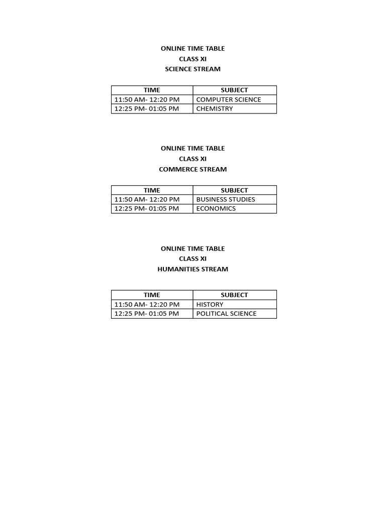 Online Time Table - 16.01 | PDF