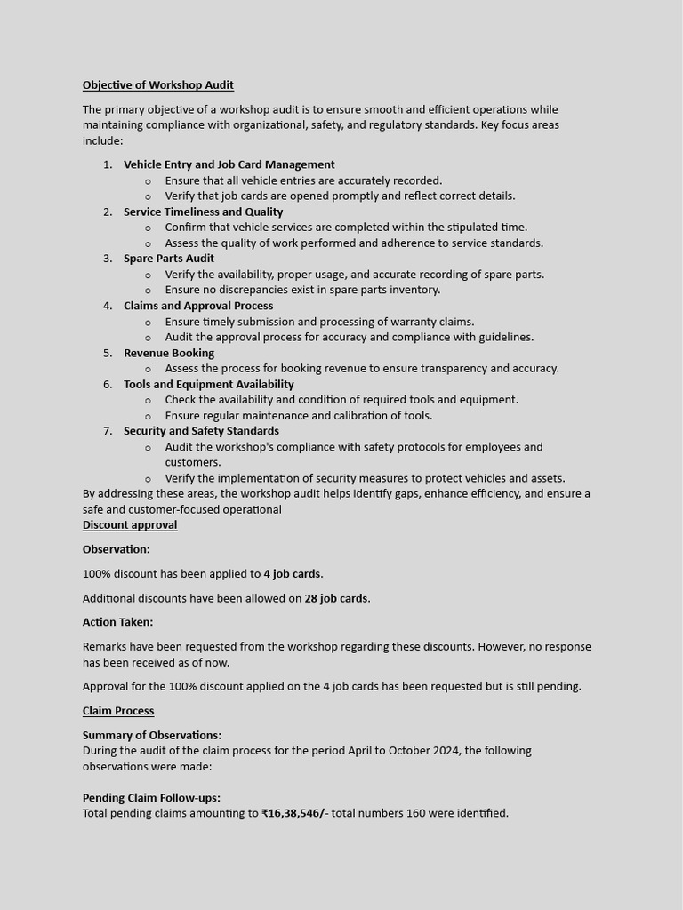 Workshop Audit Objectives and Findings | PDF | Audit | Regulatory ...