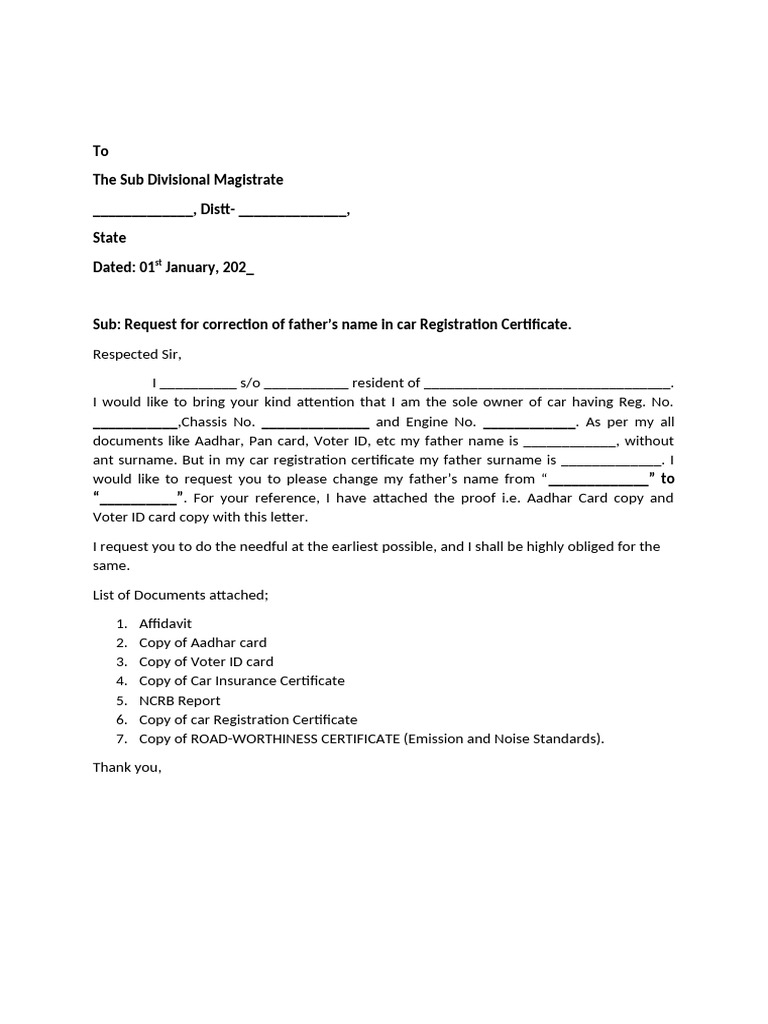 Correction Request for Father's Name | PDF