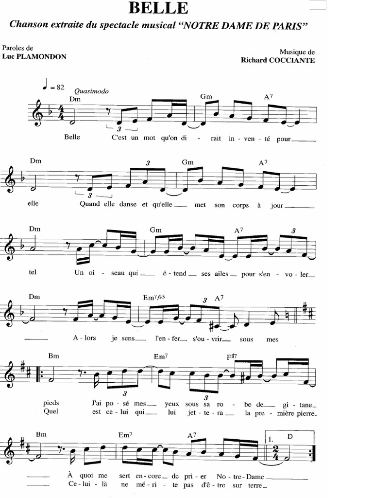 Sheets-Notre Dame de Paris - Belle (+ Paroles) | PDF