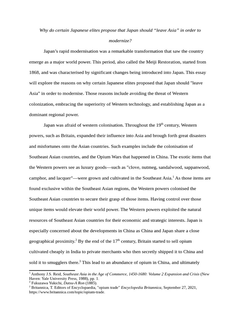 Japanese Modernisation Essay Pdf Empire Of Japan Asia