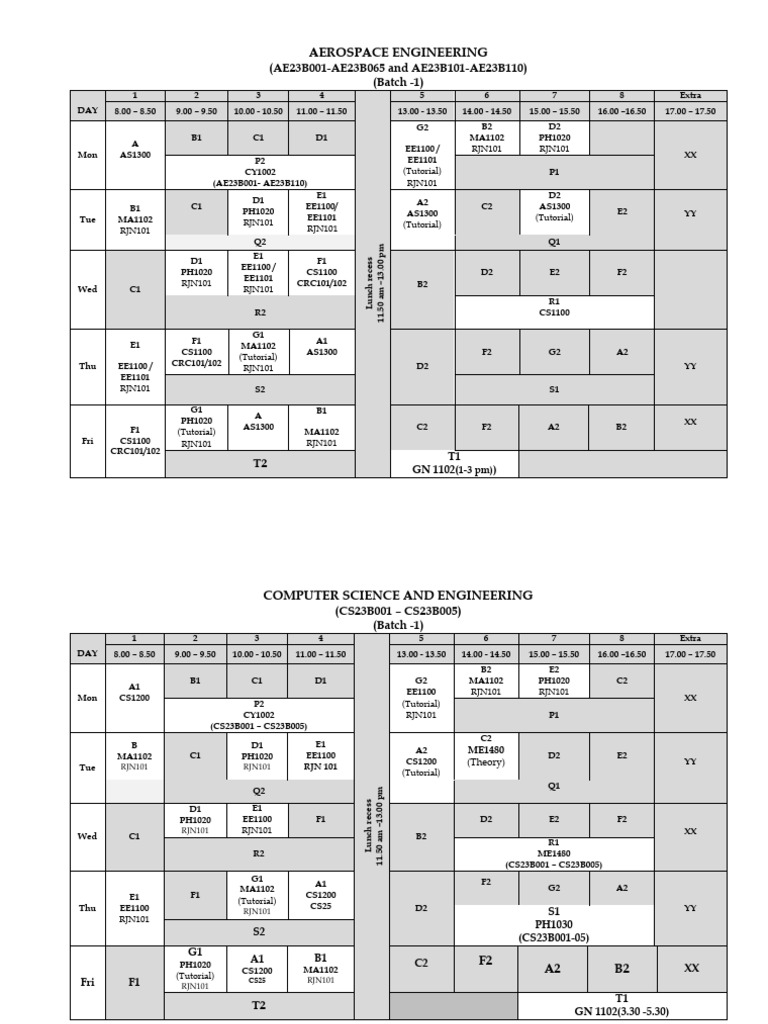 Batchwise Timetable - Jan-May 2024 - Updated Final Version | PDF