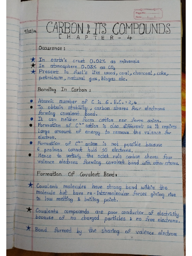 Chemistry Carbon and Its Compounds Notes Chapter-4 R.Saadhvik | PDF