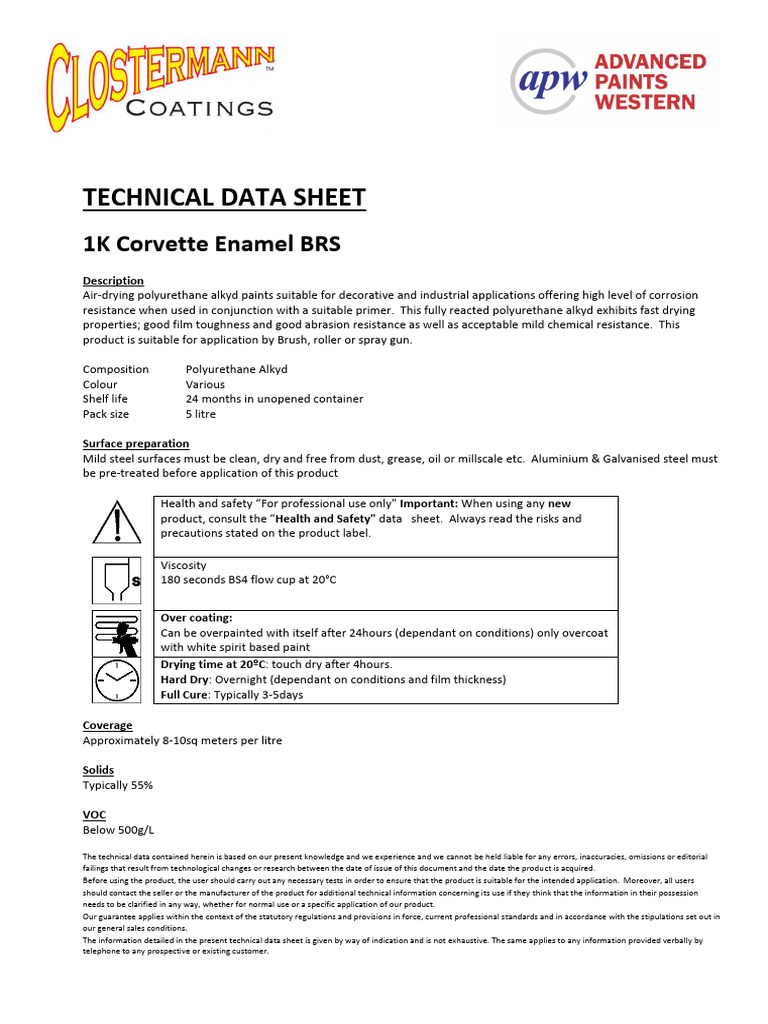 1K Corvette Enamel Technical Data Sheet | PDF | Paint | Materials