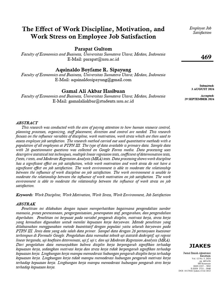 Impact of Work Factors on Job Satisfaction | PDF | Coefficient Of ...