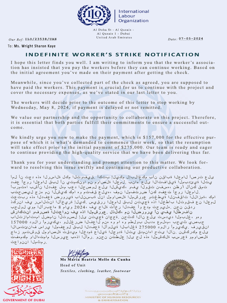 Worker Strike Payment Notification | PDF