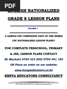 ENG GRADE 8 LESSON PLANS SAMPLE