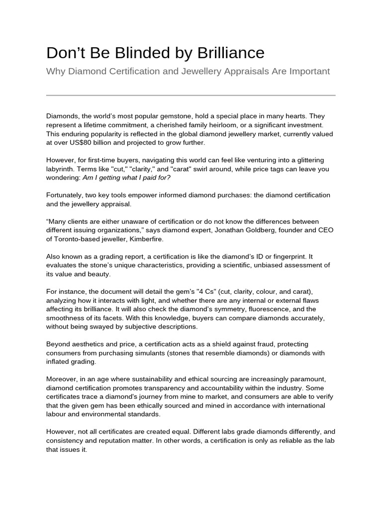 The Importance of Certification and Appraisal for Diamonds (1) PDF The Importance of Certification and Appraisal for Diamonds (1) PDF