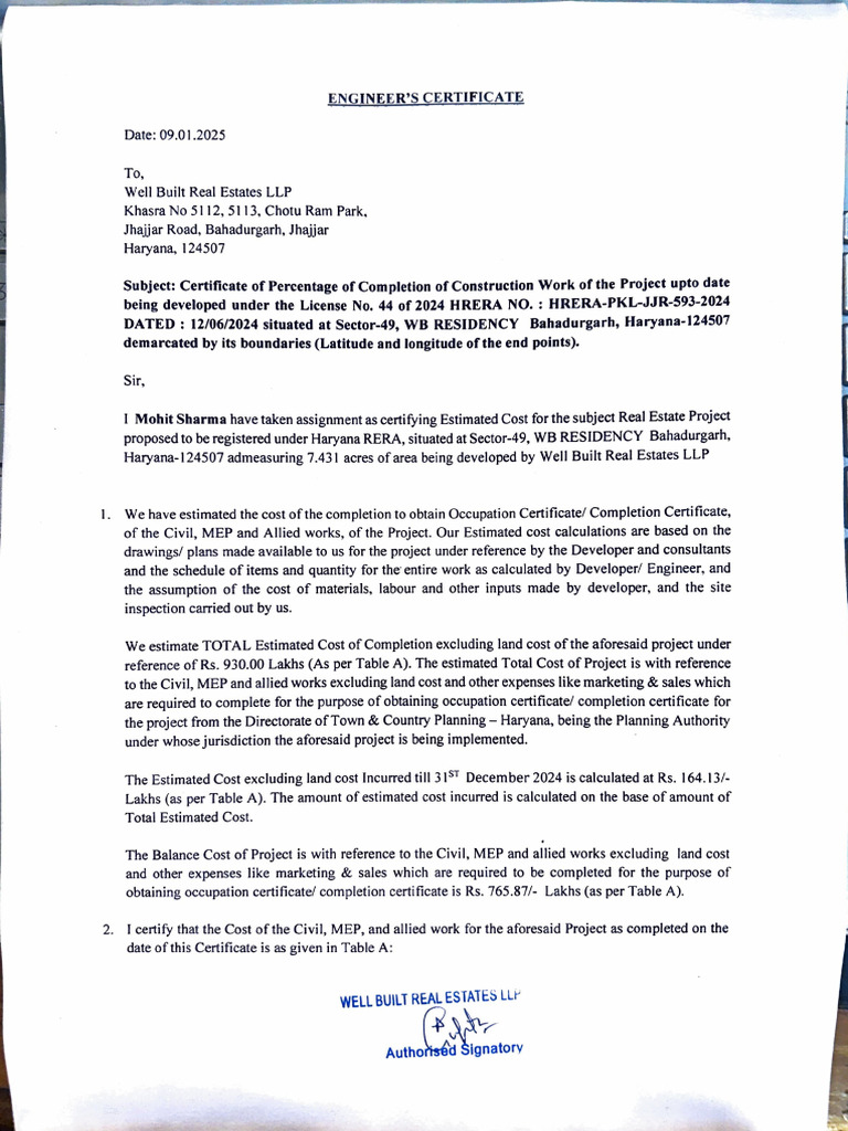 Engineers Certificate Llp Upto Dec 2024 | PDF