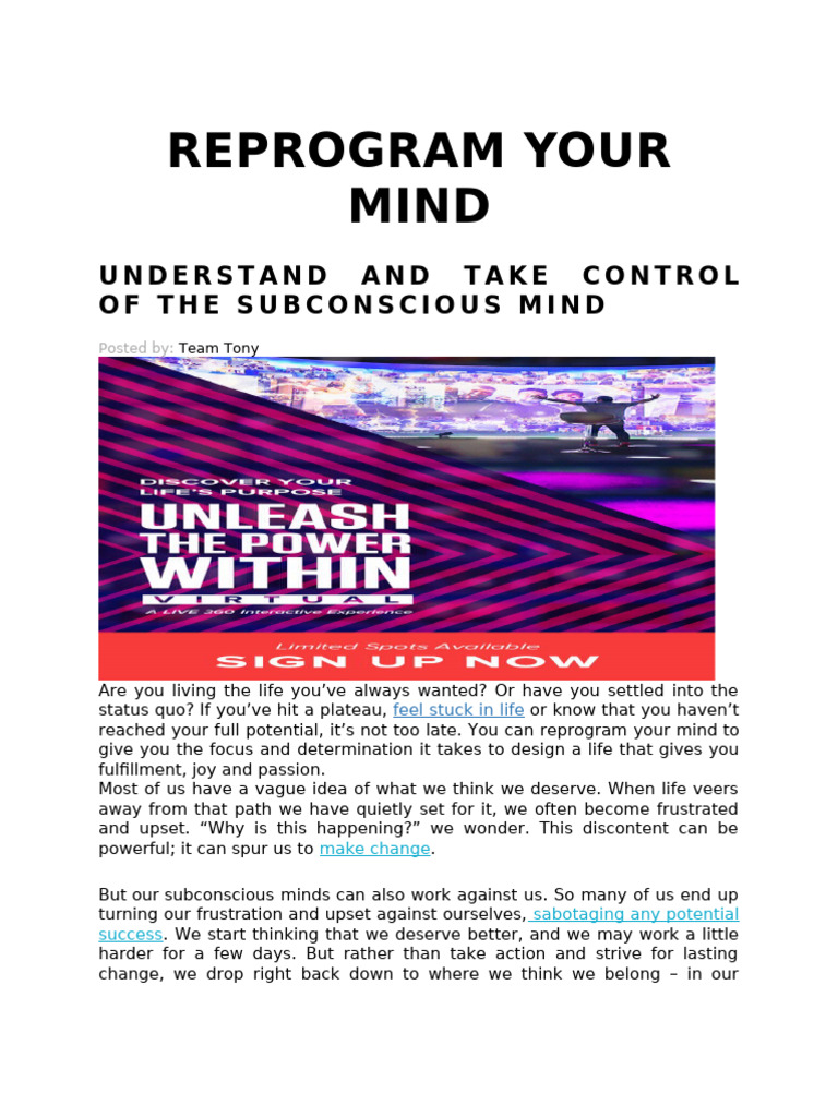 Reprogram Your Subconscious Mind for Success | PDF | Mind | Fear