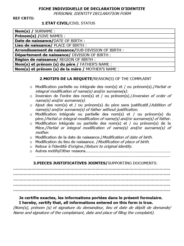 Fiche Individuelle d'Identité | PDF