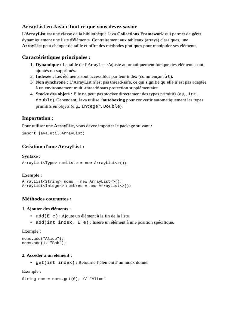 Guide complet sur ArrayList et HashMap en Java | PDF | Java (Langage de ...