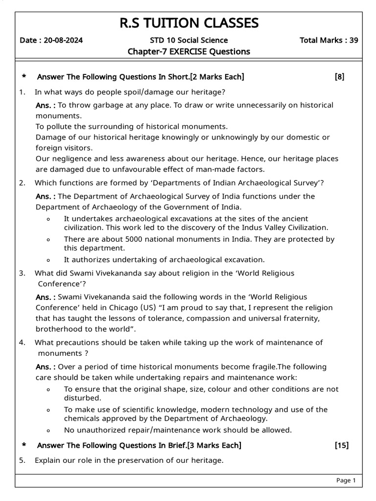Class 10 ch 7 solution pdf archaeology museum