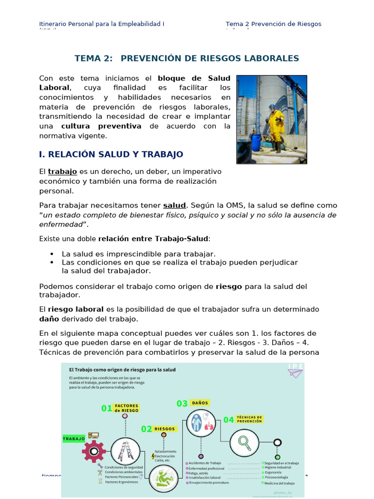 Tema 2 Prevencion de Riesgos Laborales | PDF | Seguridad y salud ...