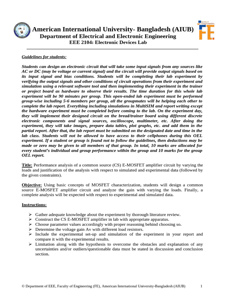 ED Lab OEL Quidelines Fall 24-25 2 | PDF | Electrical Network ...